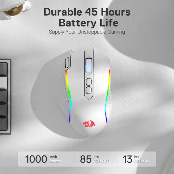 Redragon M810 Pro Dual Mode Wireless Gaming Mouse, White - Image 9