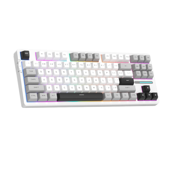 MageGee LIGHT87 Tri-Mode Wireless Creamy Gasket Mounted Mechanical Keyboard, White Grey (Blue Whale Switch)