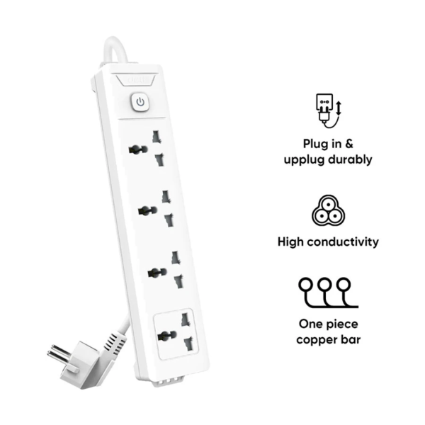 Deli ET403 Universal Hole Extension Cord 2 Pin 4 Port 3 Meter Power Strip - Image 2