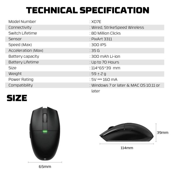 FANTECH ARIA XD7E WIRELESS GAMING MOUSE, Black - Image 13