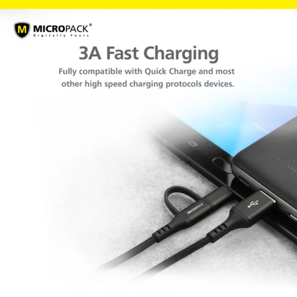 Micropack MC-AC13 Black Luxury Micro USB/ C Premium Cable - Image 4