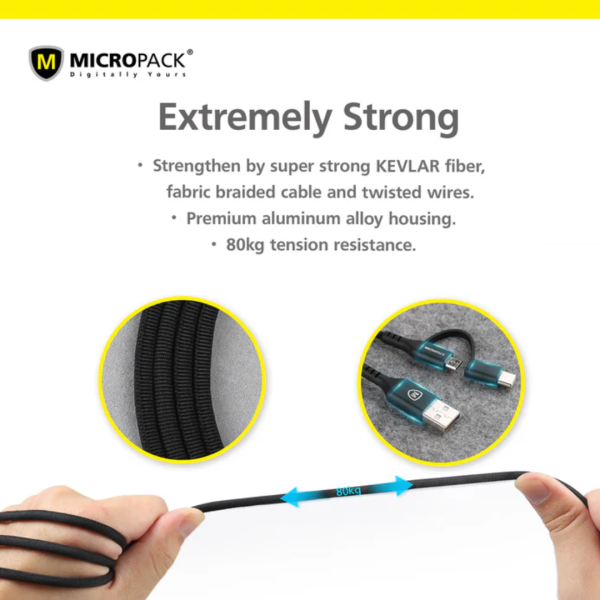 Micropack MC-AC13 Black Luxury Micro USB/ C Premium Cable - Image 7
