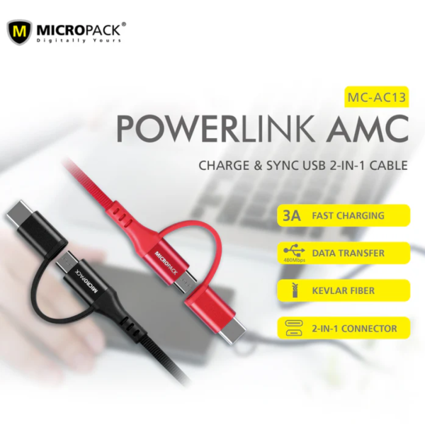Micropack MC-AC13 Black Luxury Micro USB/ C Premium Cable - Image 2