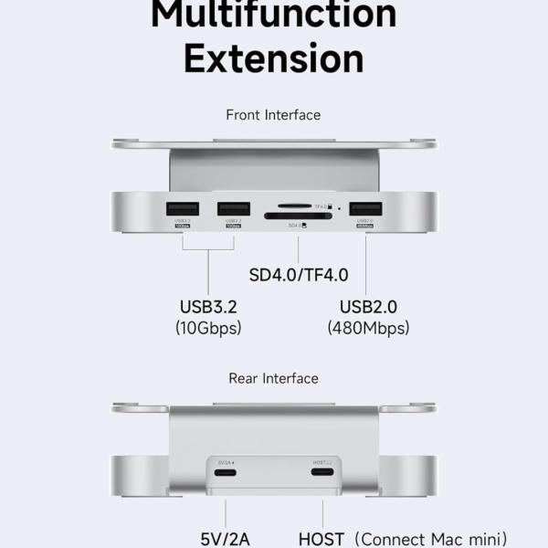 Hagibis Mac Mini M4/M4 Pro 3 in 1 Hub & Stand with M.2 SSD Enclosure Type-C Docking Station - Image 3