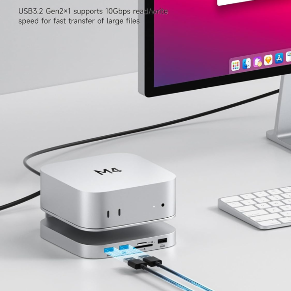 Hagibis Mac Mini M4/M4 Pro 3 in 1 Hub & Stand with M.2 SSD Enclosure Type-C Docking Station - Image 7