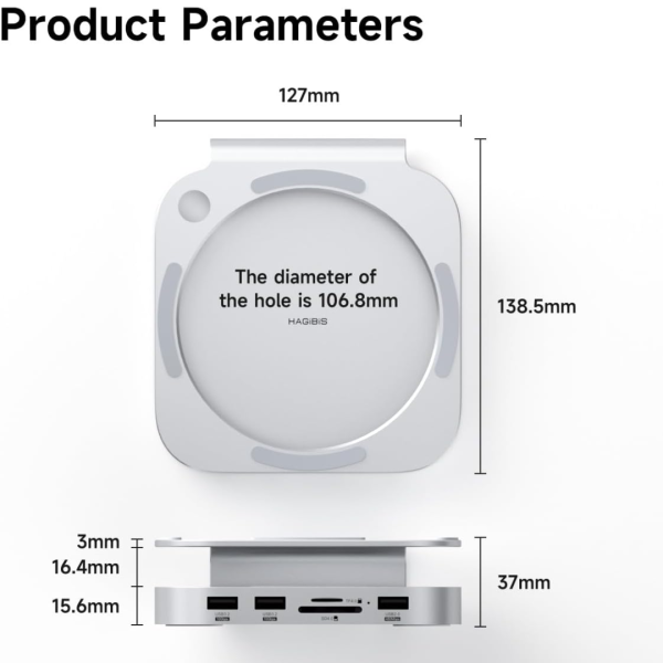 Hagibis Mac Mini M4/M4 Pro 3 in 1 Hub & Stand with M.2 SSD Enclosure Type-C Docking Station - Image 10