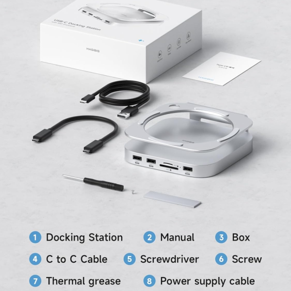 Hagibis Mac Mini M4/M4 Pro 3 in 1 Hub & Stand with M.2 SSD Enclosure Type-C Docking Station - Image 11