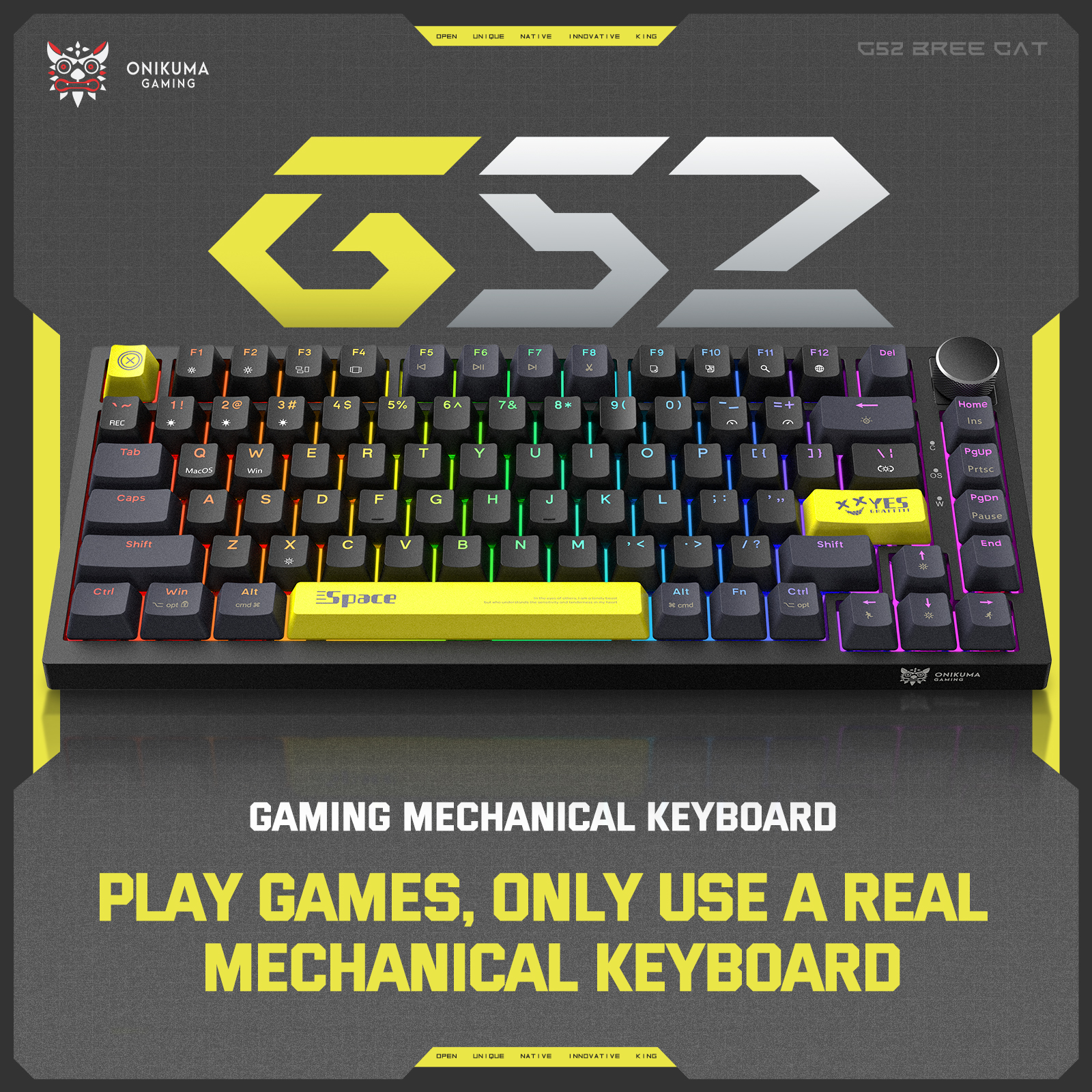 ONIKUMA G52 82 Keys RGB Wired Mechanical Keyboard, Black 7 ONIKUMA G52 82 Keys RGB Wired Mechanical Keyboard, Black - Image 7