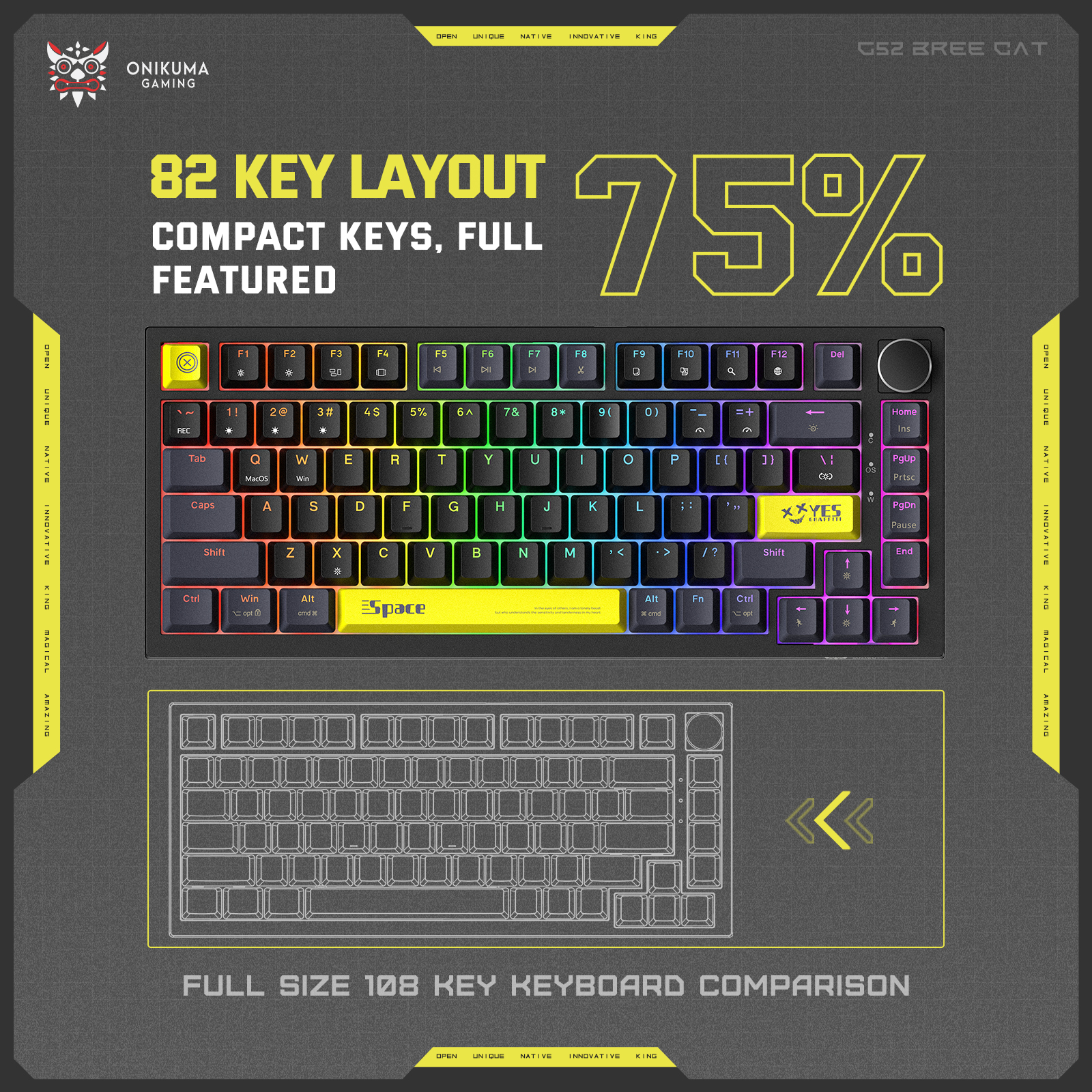 ONIKUMA G52 82 Keys RGB Wired Mechanical Keyboard, Black 8 ONIKUMA G52 82 Keys RGB Wired Mechanical Keyboard, Black - Image 8