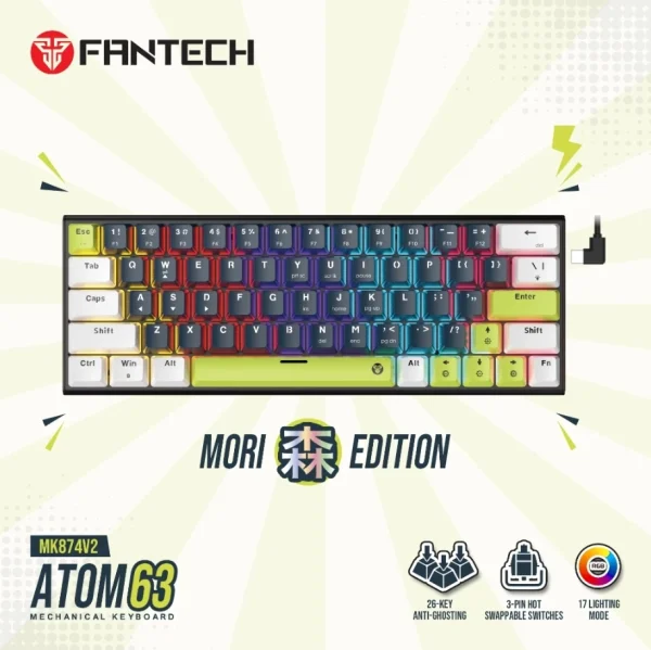 FANTECH ATOM63 MK874V2 MORI EDITION MECHANICAL GAMING KEYBOARD, Navy Blue - Image 2