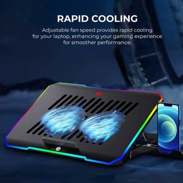 Havit Gamenote F2069 RGB Black Laptop Cooler with Mobile Holder - Image 4