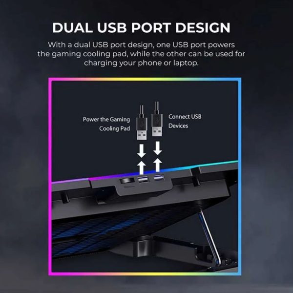 Havit Gamenote F2069 RGB Black Laptop Cooler with Mobile Holder - Image 2