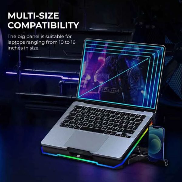 Havit Gamenote F2069 RGB Black Laptop Cooler with Mobile Holder - Image 5