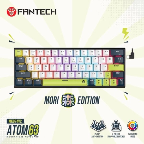 FANTECH ATOM63 MK874V2 MORI EDITION MECHANICAL GAMING KEYBOARD, White Blue - Image 2