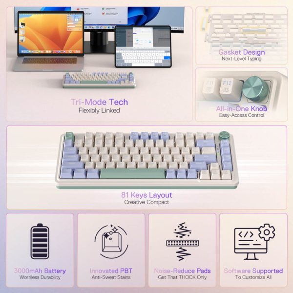 Redragon UCAL K673 PRO 75% Wireless Gasket RGB Mechanical Gaming Keyboard, Vintage White - Image 7