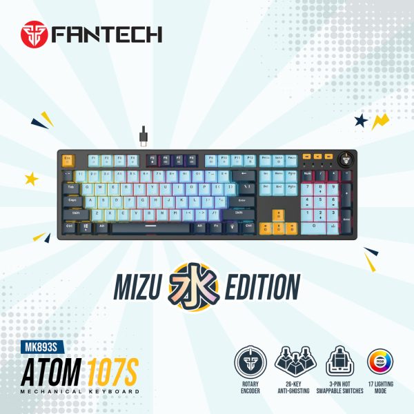Fantech MK893S ATOM107S MIZU Edition Mechanical Keyboard, Sky Blue - Image 2