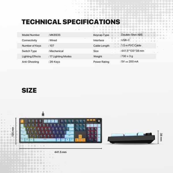 Fantech MK893S ATOM107S MIZU Edition Mechanical Keyboard, Navy Blue - Image 7