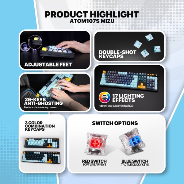 Fantech MK893S ATOM107S MIZU Edition Mechanical Keyboard, Sky Blue - Image 5