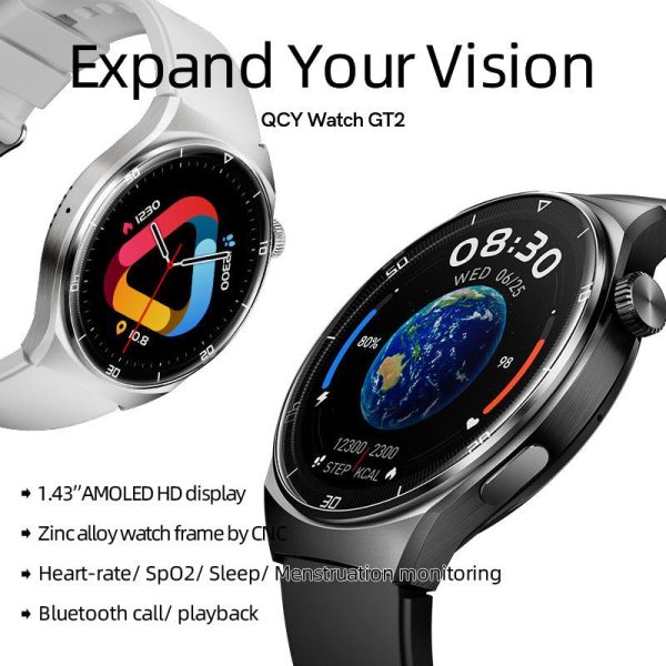QCY GT2 1.43" AMOLED Bluetooth Calling Smart Watch, Black - Image 2