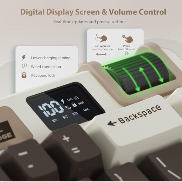 ROYAL KLUDGE RK M70 Tri-Mode Wireless With TFT Screen Gasket Mounted Mechanical Keyboard, Mocha Grey - Image 11