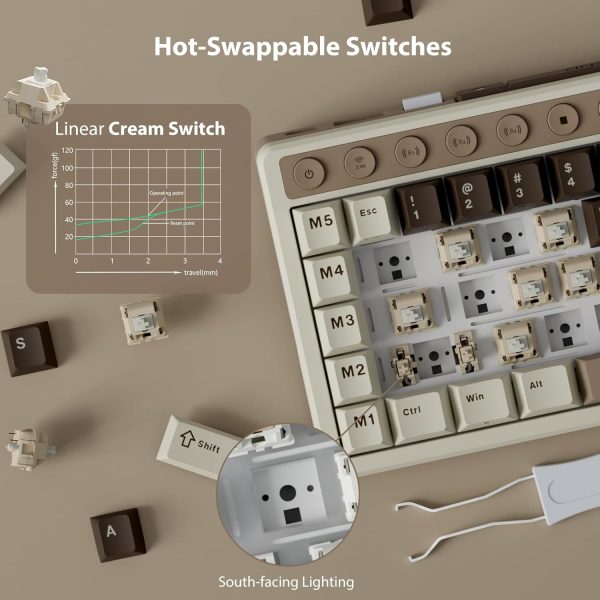 ROYAL KLUDGE RK M70 Tri-Mode Wireless With TFT Screen Gasket Mounted Mechanical Keyboard, Mocha Grey - Image 13