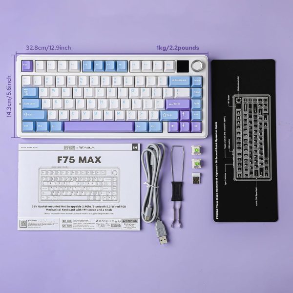 AULA F75 MAX Tri-Mode Wireless Gasket Mechanical Keyboard with TFT Screen and Knob, White Blue - Image 12