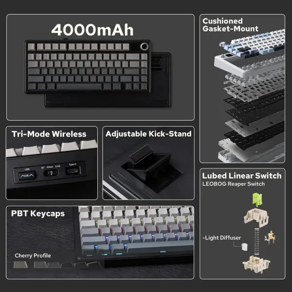 AULA F75 MAX Tri-Mode Wireless Gasket Mechanical Keyboard