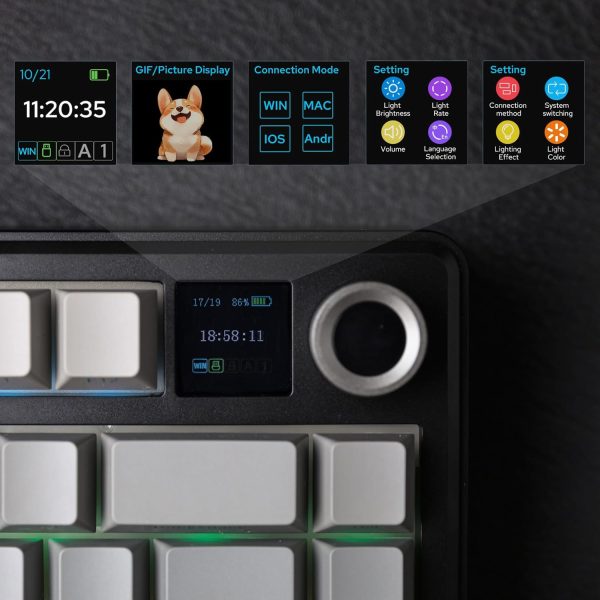 AULA F75 MAX Tri-Mode Wireless Gasket Mechanical Keyboard with TFT Screen and Knob, Black Gradient - Image 14