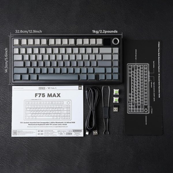 AULA F75 MAX Tri-Mode Wireless Gasket Mechanical Keyboard with TFT Screen and Knob, Black Gradient - Image 17