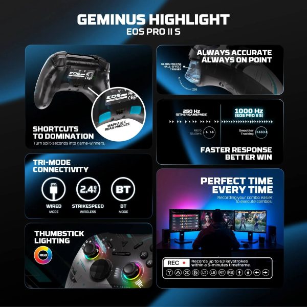 FANTECH EOS PRO II WGP15V2S WIRELESS GAMEPAD, GEMINUS BLACK - Image 7