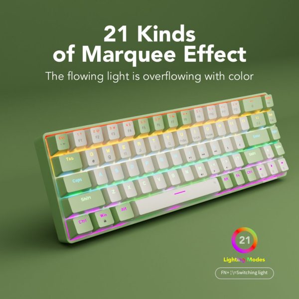 Sunsonny N-J6PRO Hot-Swappable Wired Mechanical Keyboard, Green And White - Image 3
