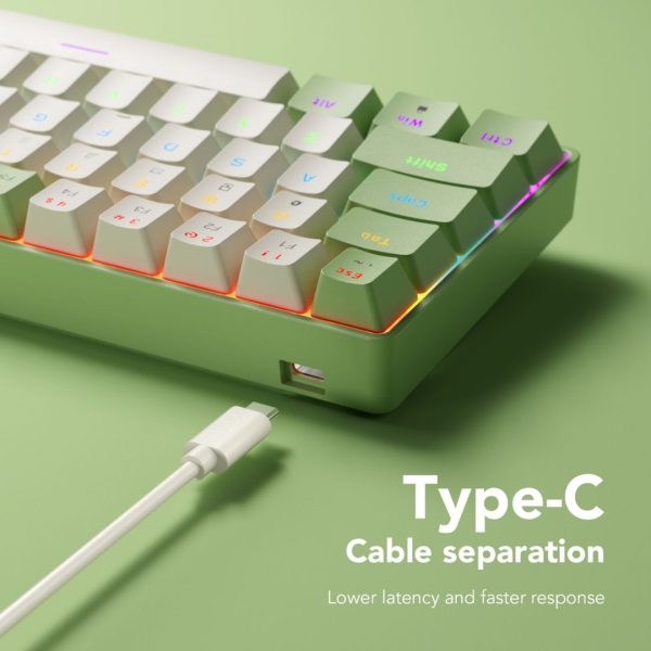 Sunsonny N-J6PRO Hot-Swappable Wired Mechanical Keyboard, Green And White - Image 4