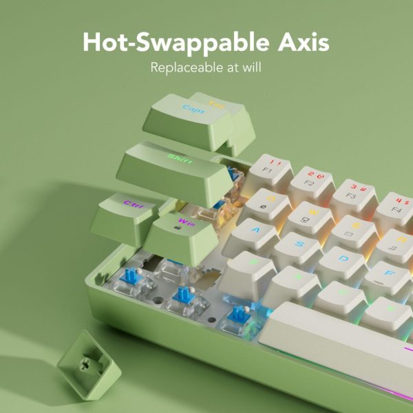 Sunsonny N-J6PRO Hot-Swappable Wired Mechanical Keyboard, Green And White - Image 6