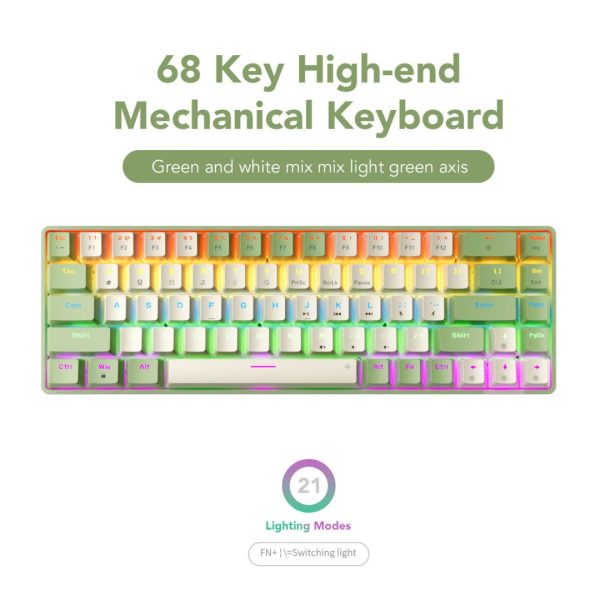 Sunsonny N-J6PRO Hot-Swappable Wired Mechanical Keyboard, Green And White - Image 7