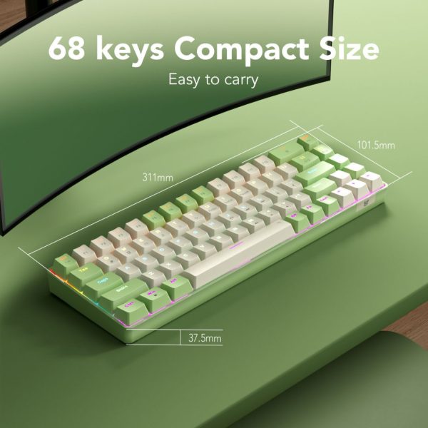 Sunsonny N-J6PRO Hot-Swappable Wired Mechanical Keyboard, Green And White - Image 8