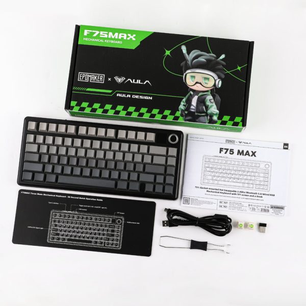 AULA F75 MAX Tri-Mode Wireless Gasket Mechanical Keyboard with TFT Screen and Knob, Black Gradient - Image 11