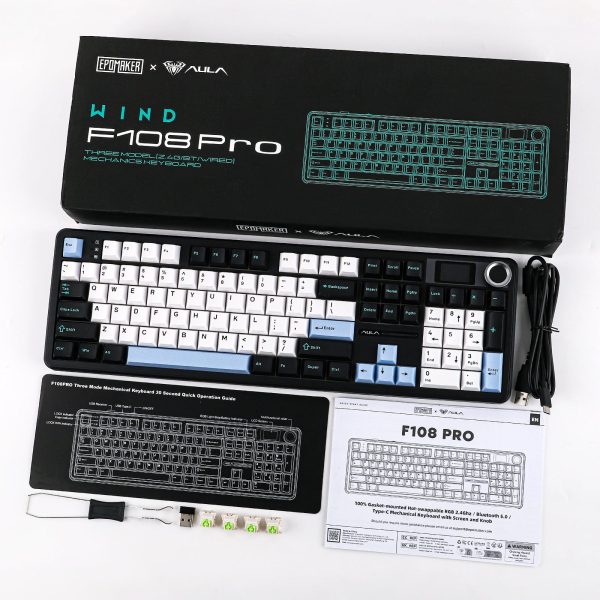 AULA F108 PRO Tri-Mode Wireless Hot-Swappable Mechanical Keyboard, Black White - Image 12