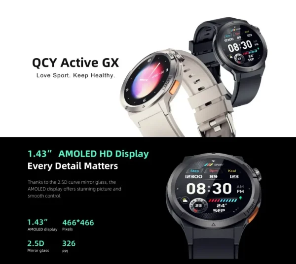 QCY Watch Active GX Smart Watch, Grey - Image 4