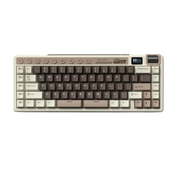 ROYAL KLUDGE RK M70 Tri-Mode Wireless With TFT Screen Gasket Mounted Mechanical Keyboard, Mocha Grey