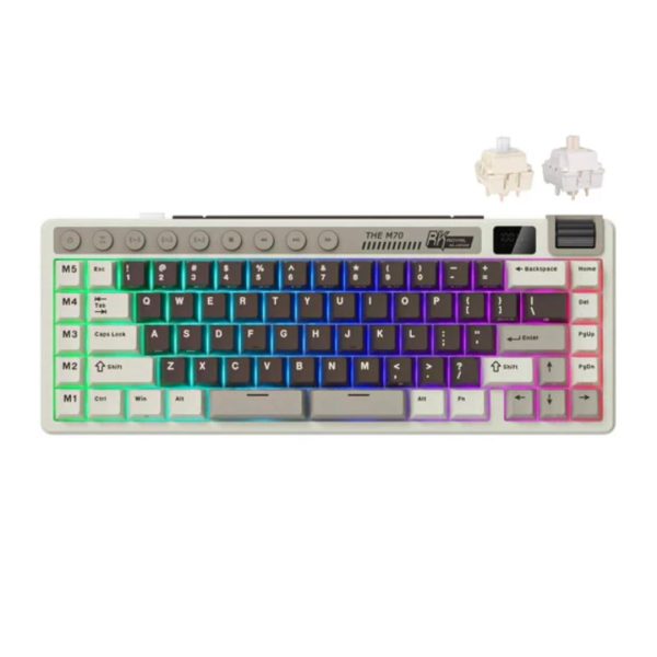 ROYAL KLUDGE RK M70 Tri-Mode Wireless With TFT Screen Gasket Mounted Mechanical Keyboard, Mocha Grey - Image 2