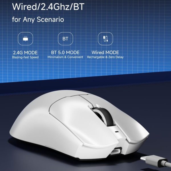 EWEADN S9 Ultra Tri-Mode Wireless Gaming Mouse, White - Image 4