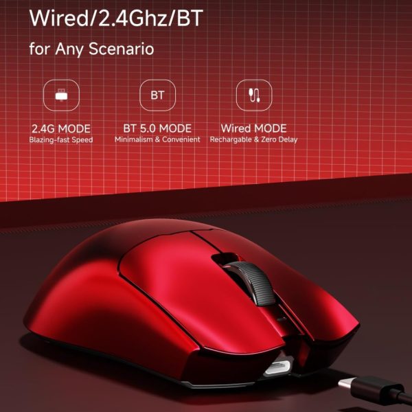 Eweadn S9 Pro Tri-Mode Wireless Gaming Mouse, Red - Image 5