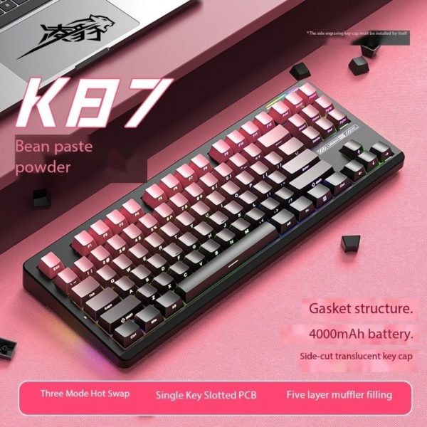 LINGBAO K87 Tri-Mode HI-FI Wireless RGB Mechanical Keyboard, Gradiant Black Pink (Leobog Purple King Switch) - Image 3