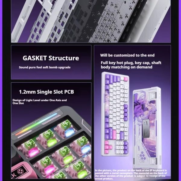 LINGBAO K87 Tri-Mode HI-FI Wireless RGB Mechanical Keyboard, Gradiant Black Pink (Leobog Purple King Switch) - Image 10