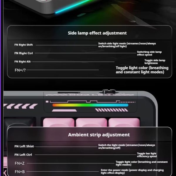 LINGBAO K87 Tri-Mode HI-FI Wireless RGB Mechanical Keyboard, Gradiant Black Pink (Leobog Purple King Switch) - Image 6