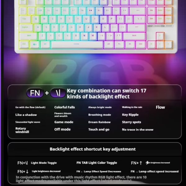 LINGBAO K87 Tri-Mode HI-FI Wireless RGB Mechanical Keyboard, Gradiant Black Pink (Leobog Purple King Switch) - Image 7