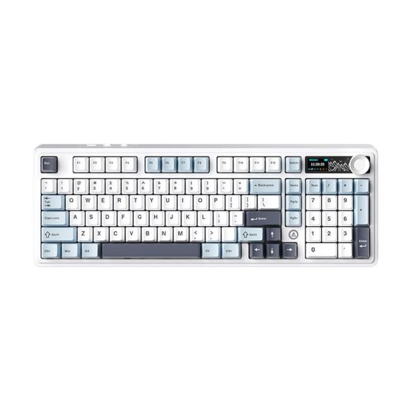 Ajazz AK980 Tri-mode with TFT Color Screen Hot-Swappable Mechanical Keyboard, Blue White
