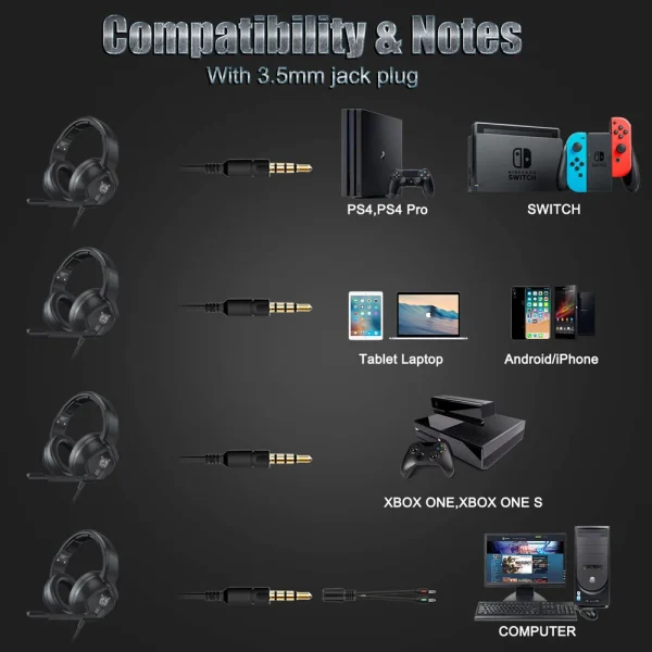 ONIKUMA K19 RGB Gaming Headphone, Black - Image 4