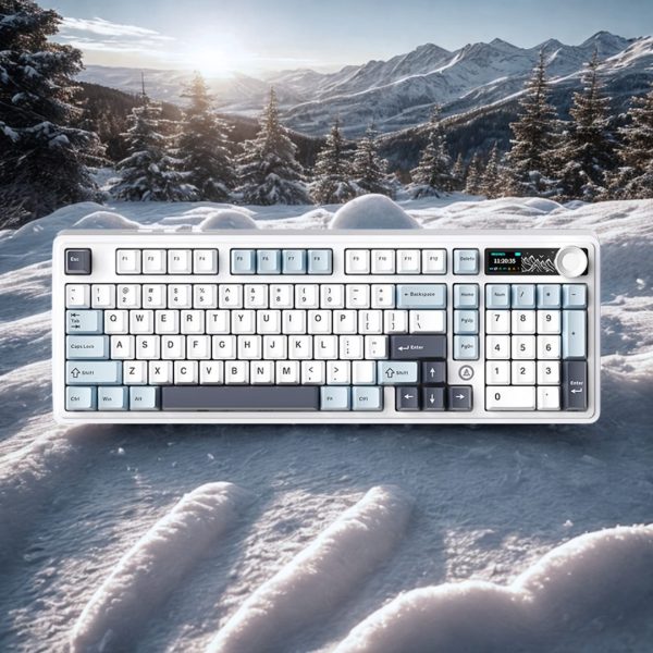 Ajazz AK980 Tri-mode with TFT Color Screen Hot-Swappable Mechanical Keyboard, Blue White - Image 2