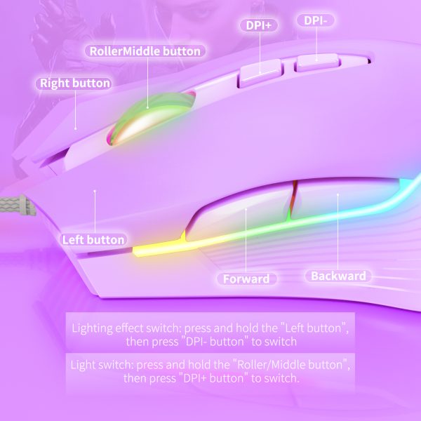 ONIKUMA CW905 Wired Gaming Mouse, Purple - Image 3